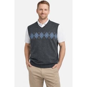 Izod Mens XL Gray/teal Argyle Sweater Vest Preppy Eclectic Grandpa old money‎